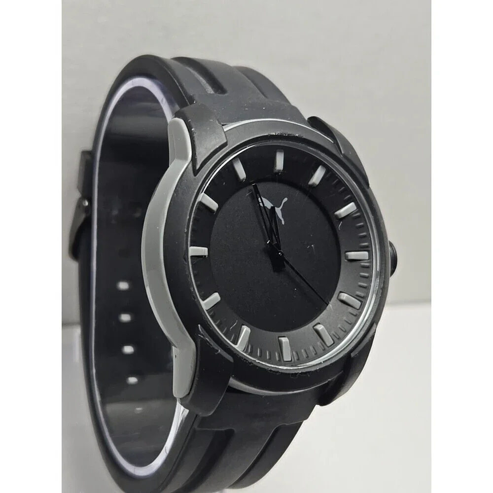 Mens Puma 2 Three Hand 45mm Silicone Watch P6018 Black Matte Gray 10ATM